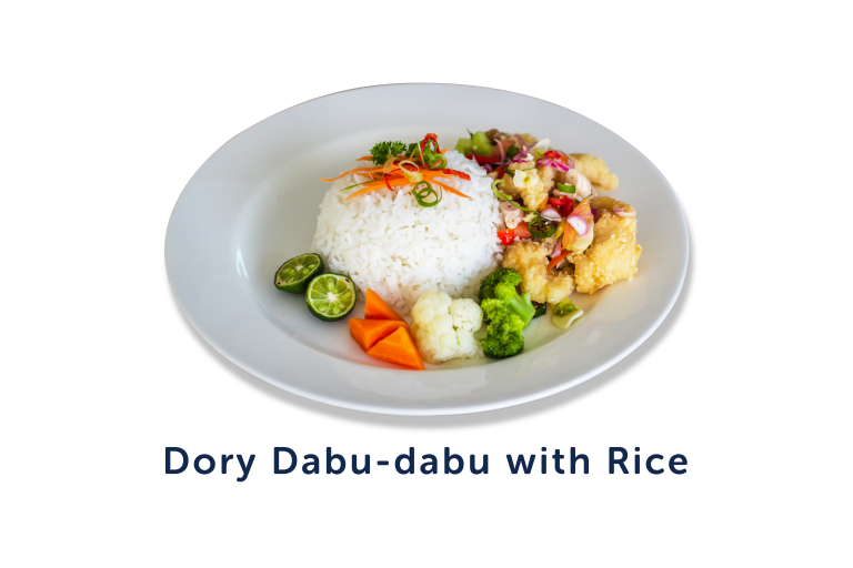 dory dabu dabu with rice caption