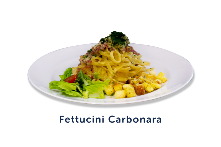 fettucini carbonara caption