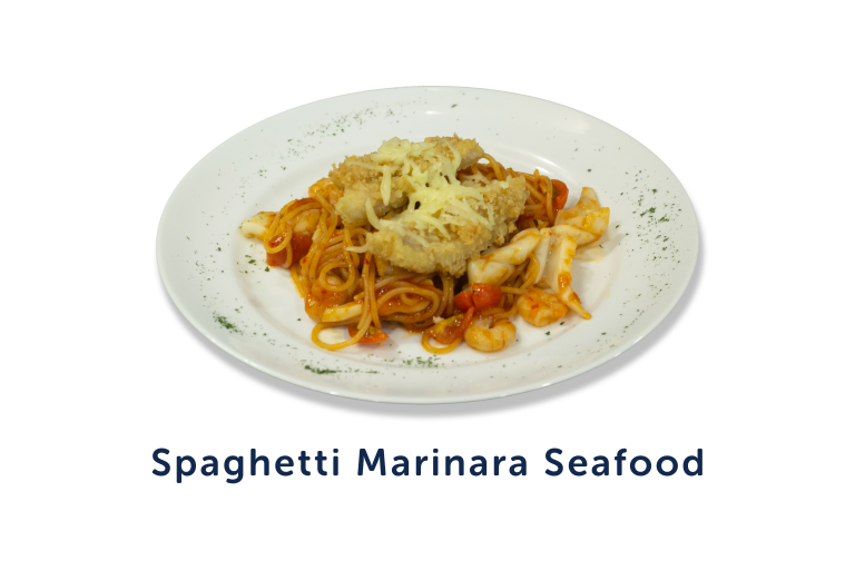 spaghetti marinara seafood caption